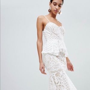 Boohoo Lace Peplum Midi Dress
